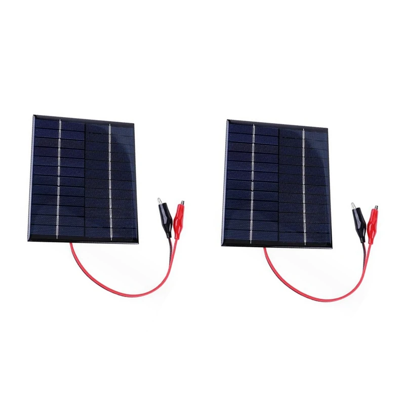 2PCS 12V 2W High Folding Solar Panel Charger Rechargeable Battery Solar Panel Charger With Clip Wire, Easy To Use