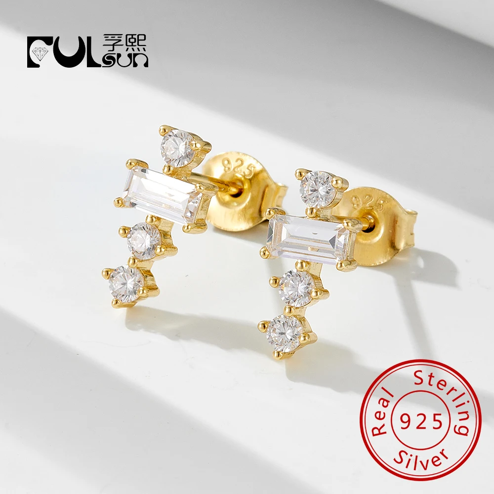 

Findings Designer Three Stone Emerald Psj S925 Sterling Silver 14k Gold Plated Bling Cubic Zircon Drop Zircon Earrings for Women