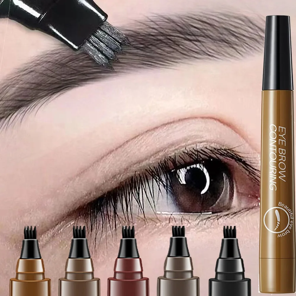 5 Colors Microblading Eyebrow Pen Waterproof Liquid Eyebrow Pencil Long Lasting Eyebrow Pen 4 Points Eye Brow Pen Cosmetics