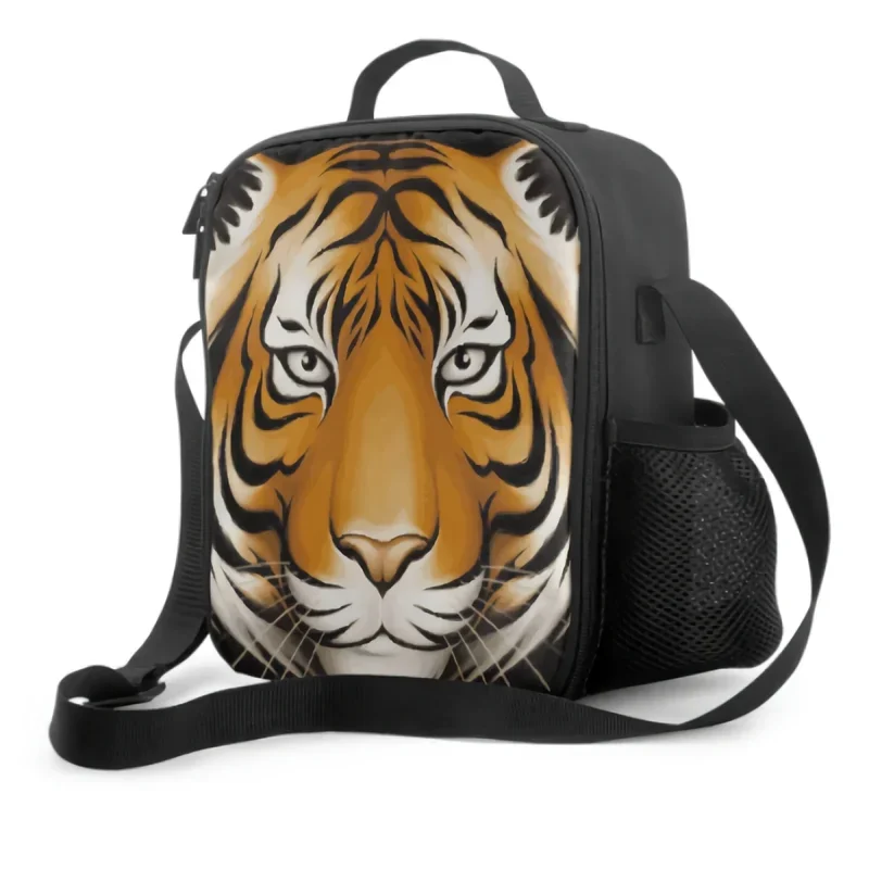 Tiger Portrait Insulated Thermal Lunch Bag for Kids Boys Girls Washable Crossbody Lunch Container Food Carrier for School Travel