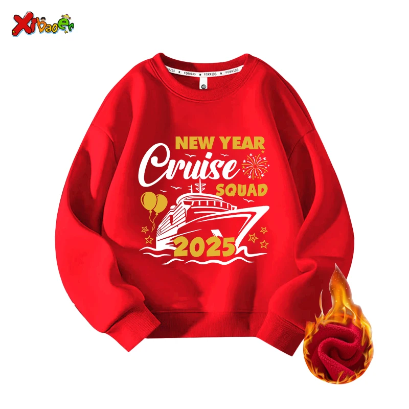 Happy New Year 2025 Family Sweatshirt Matching Outfits Warm Winter Kids Pullover Hoodie Chinese Year Clothing Baby Girl Clothes