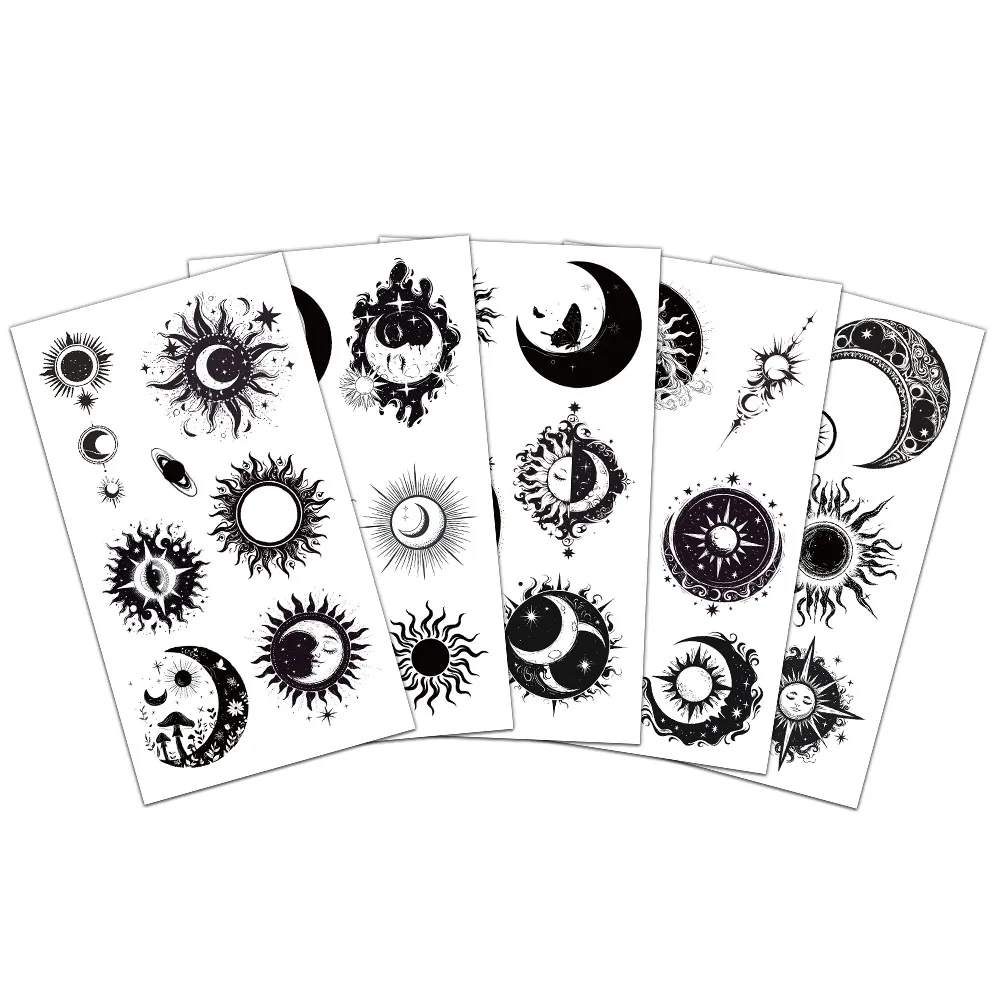 

10PCS Sun Moon Tattoo Sticker Fake Tattoo Personalized Retro Black Tattoo Premium Waterproof Durable