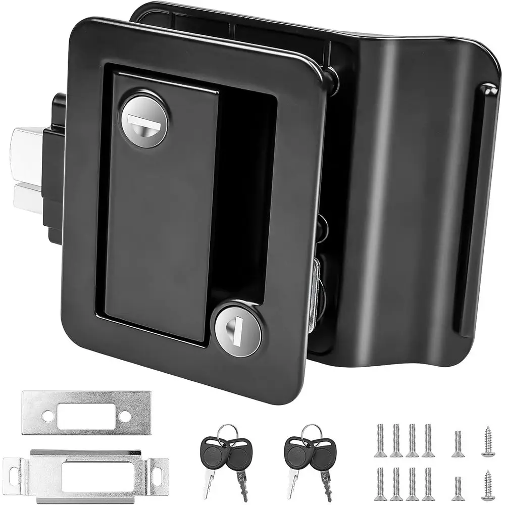 Black RV Door Lock Replacement, Upgraded RV Door Latch with Paddle Deadbolt 4 Keys, Camper Door Lock for Travel Trailers Horse C