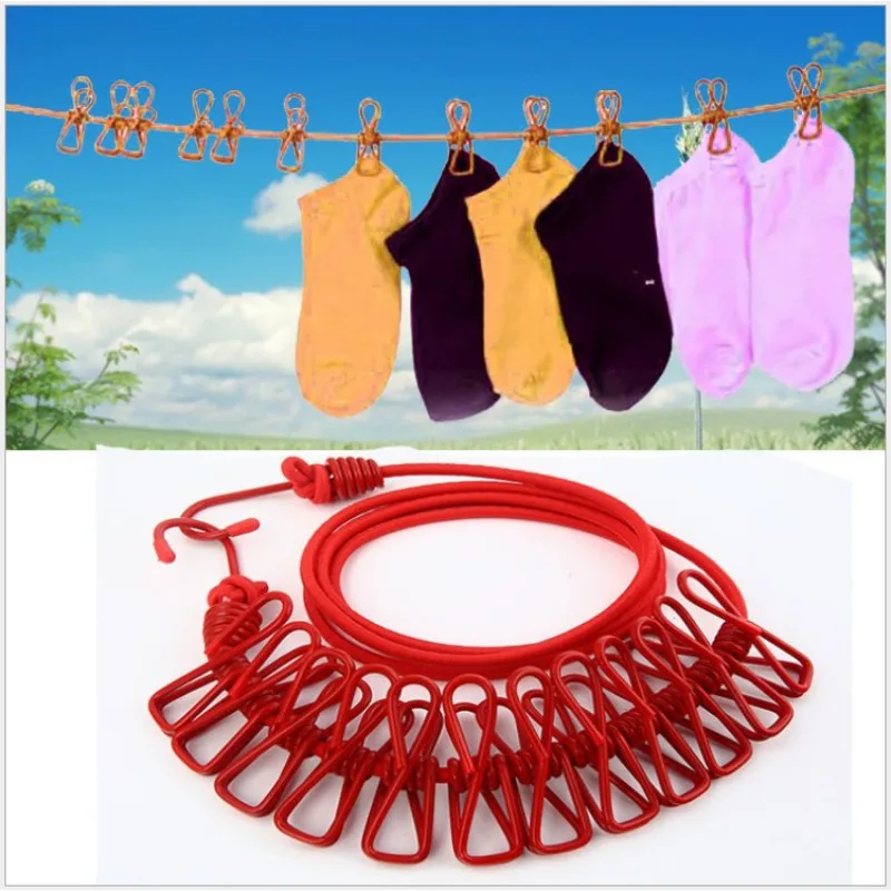 Retractable Clothes Drying Rack Rope with 12 Clips Portable Clothesline Storage Clothing Line for Laundry Drying Line Camping