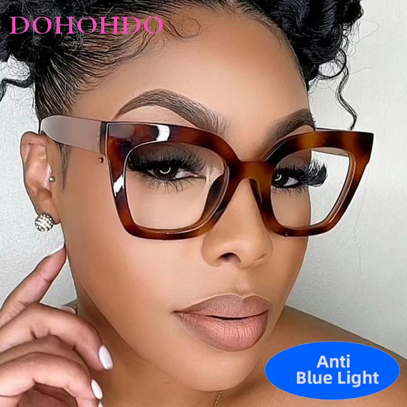 Retro Oversize Trendy Cat Eye Optical Glasses For Women Men Luxury Brand Computer Office Work Protection Anti-Blue Light Glasses