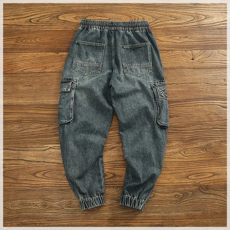 Heavy vintage fashion cargo jeans men loose autumn and winter new plankton handsome Harlan leg pants