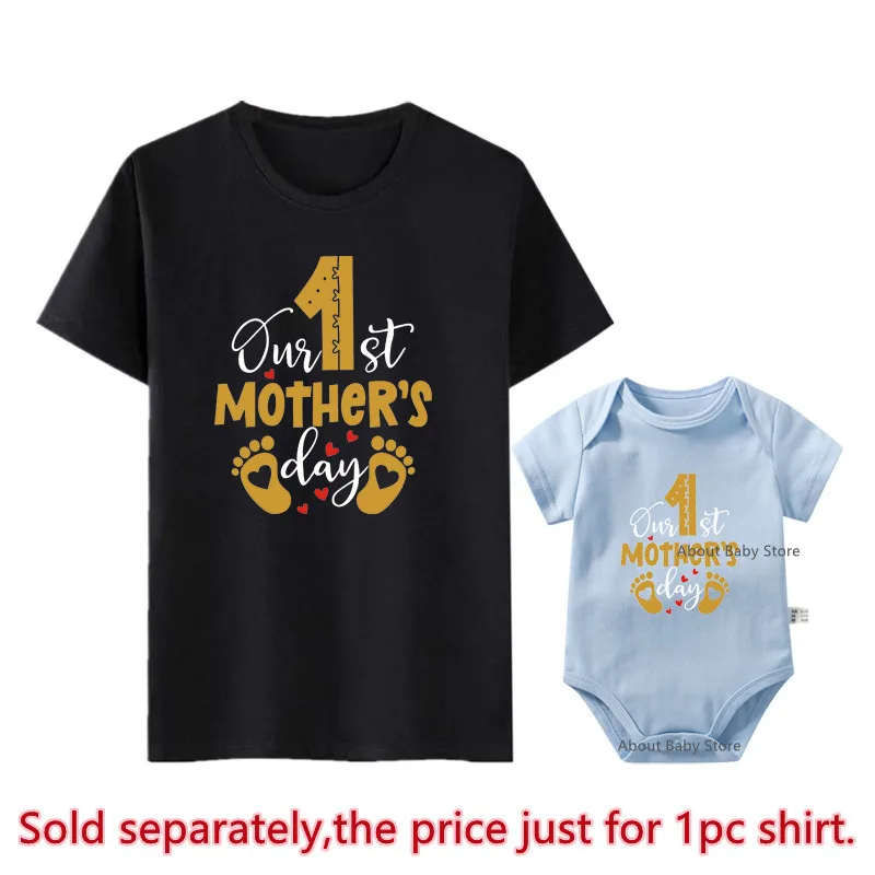 New Our First Mother's Day 2024 Family Matching Shirts Cotton Family Look Mother Tees Tops Baby Rompers Outfits New Mom Gifts