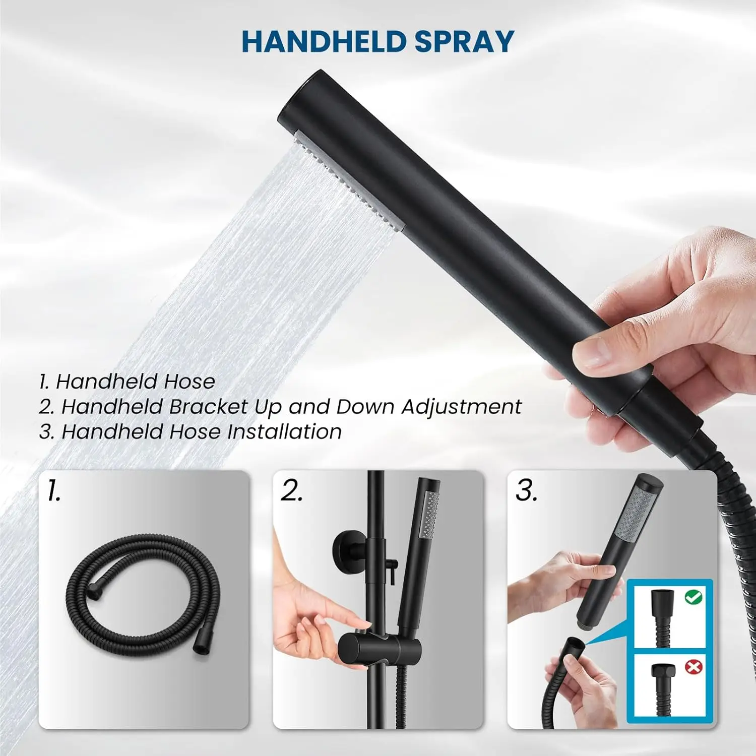 Stainless Steel Outdoor Shower Kit with Rainfall and Handheld Spray, Matte Black Finish, Easy Wall Mount Installation