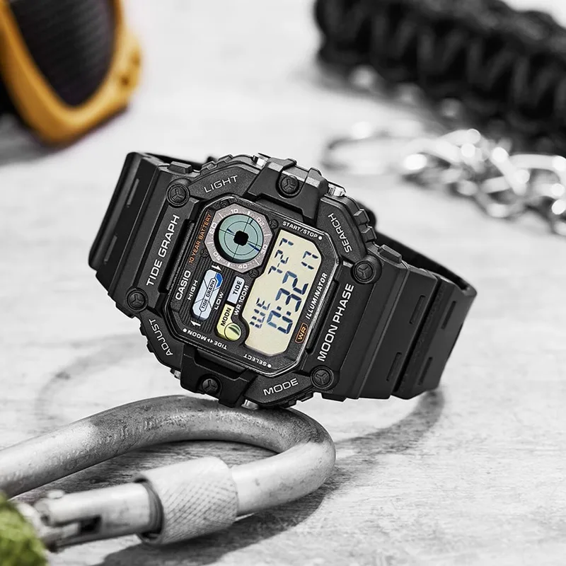 Reloj Digital Casio Serie WS-1700H, Caja de Resina Resistente de 49 mm, Resistencia al Agua de 100 m, Retroiluminación LED, Gráfico de Marcaje de Mareas, Datos del Fase Lunar, Batería de 10 Años de Duración