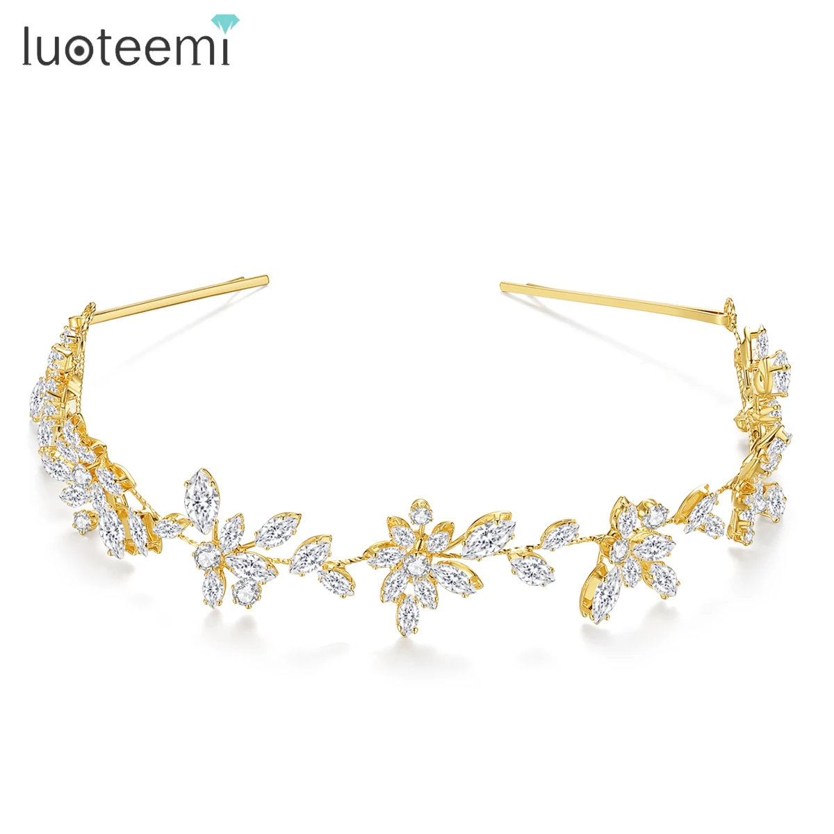 LUOTEEMI رائعة النساء خمر الشعر مجوهرات ذهبي اللون واضح تشيكوسلوفاكيا تاج للسيدات الزفاف الزفاف المشاركة مأدبة الإكسسوار