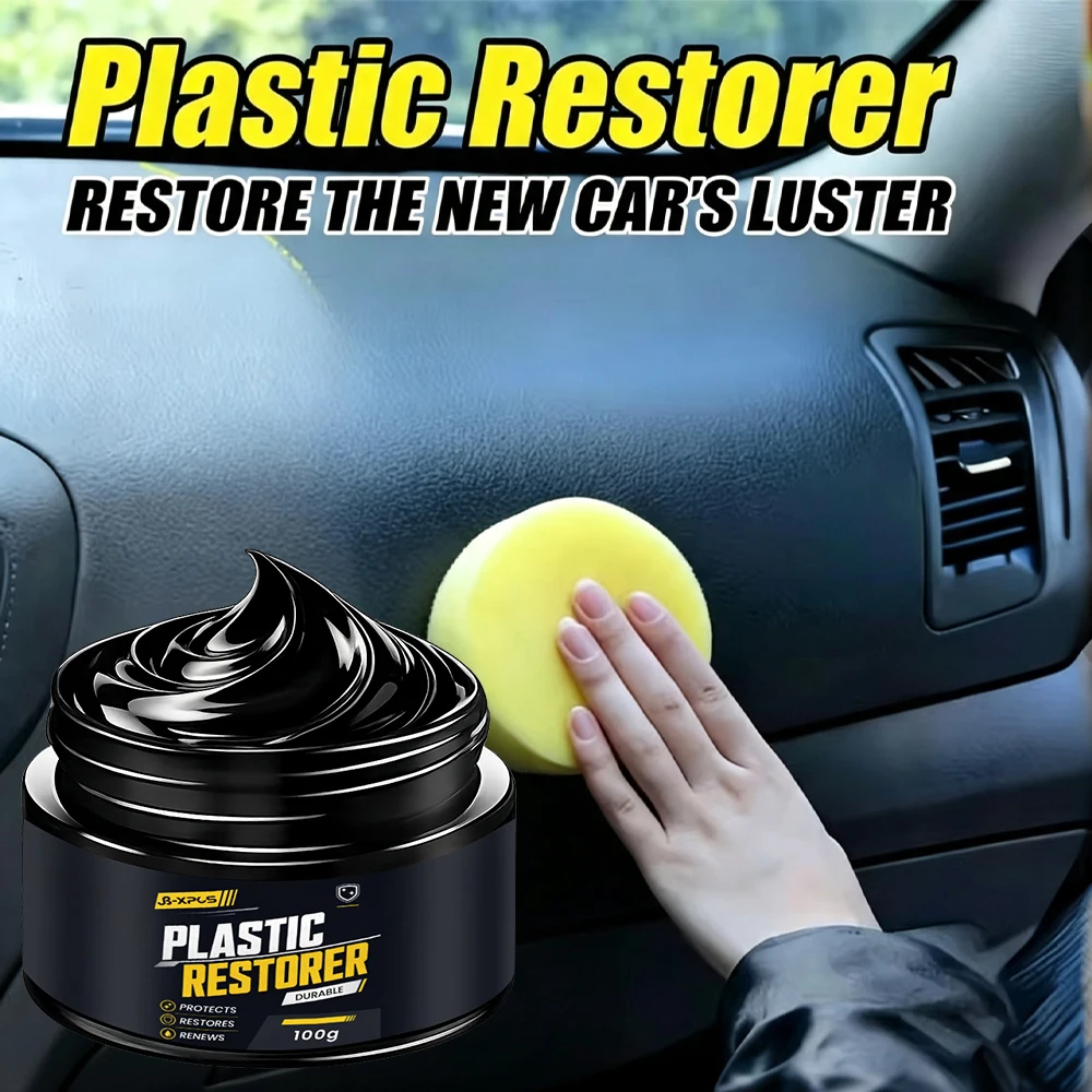 Black Plastic Leather Restorer Cream Trim Bumper Dashboard Faded Renew Deep Shine Hydrophobic UV Coating Long-Lasting YT2040