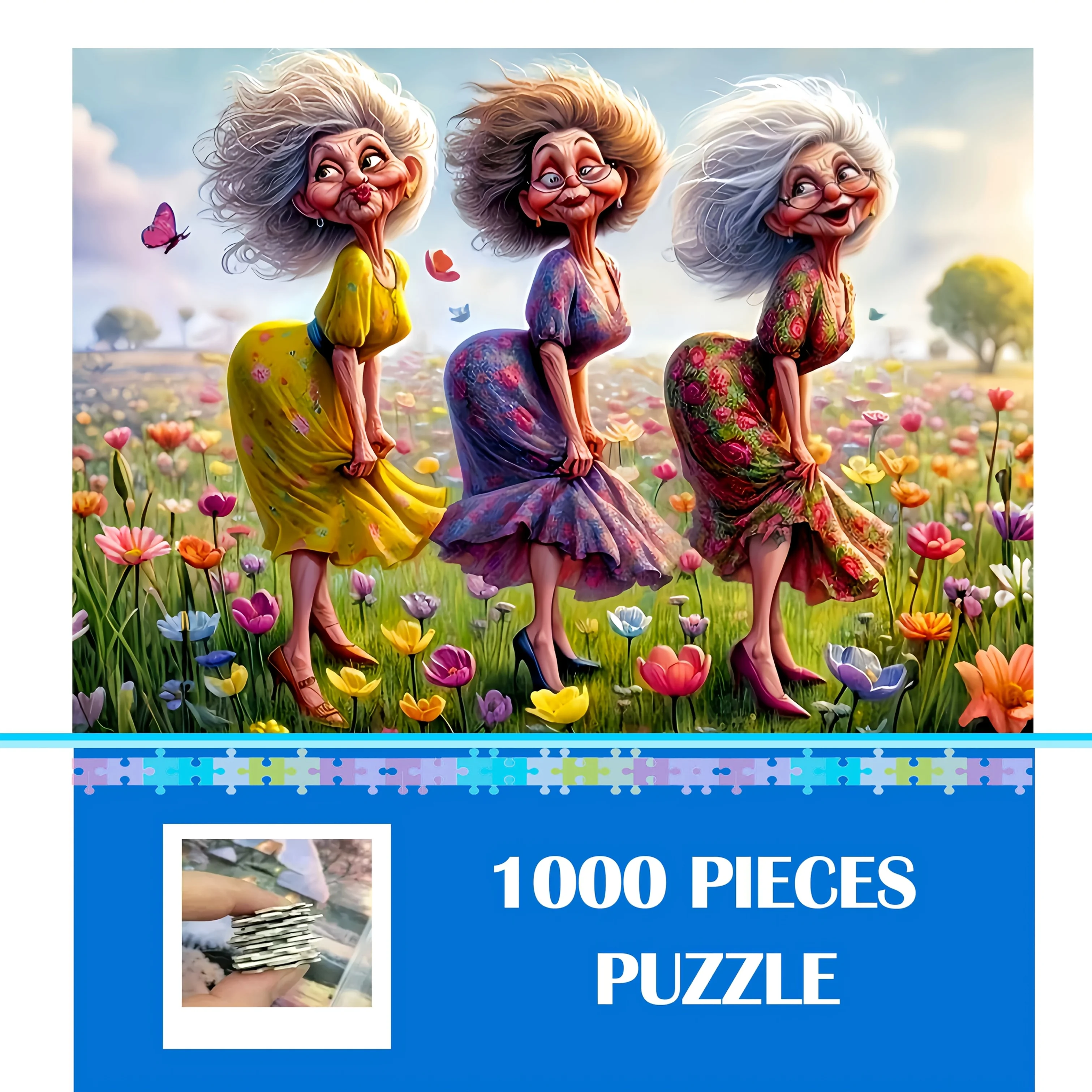 1000 peças quebra-cabeça da avó do jardim para adultos-design floral vibrante com mulheres idosas alegre, diversão familiar ga interativo