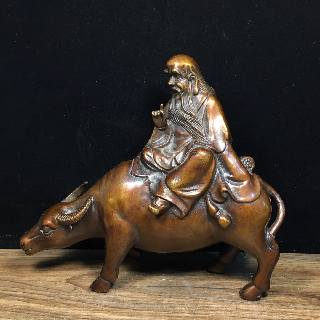 Buddha statue Pure copper Laozi cow ornament Length 22cm, width 6cm, height 19.5cm, weight 1460g