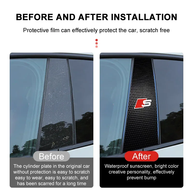 Car Emblems Center Pillar Anti-scratch Protector Films Stickers For Audi A4 A3 A5 A6 A7 A8 Q3 Q5 Q7 Q8 B5 B6 B7 B8 B9 Q7 8P 8V - view 5