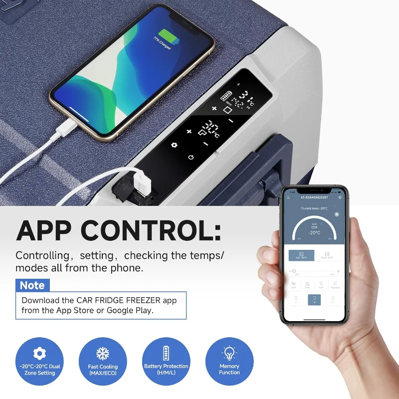 BODEGA Frigorifero congelatore portatile da 12 Volt, frigorifero per auto Controllo APP a doppia zona, 64 Quart (60L)-4 ℉ -68 ℉   Compressore elettrico per camper