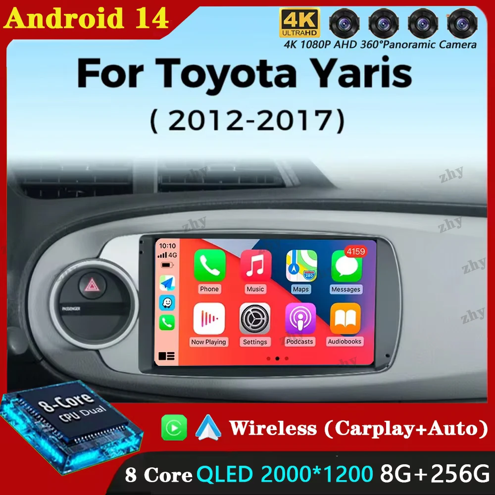 

Автомобильный радиоприемник Android 14 для Toyota Yaris 2012-2017 авторадио GPS-навигация мультимедийный плеер Carplay стерео WIFI 4G 2 Din DVD HU