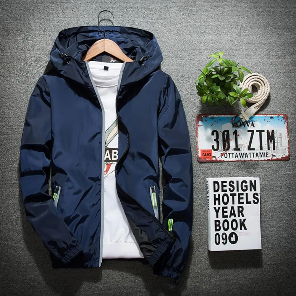 Stylish Men Coat Super Thin Solid Color Spring Autumn Zipper Quick Dry Jacket  Hoodie Jacket Streetwear