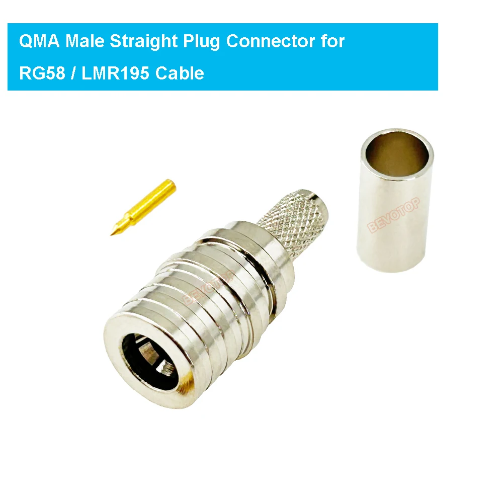 10PCS/LOT BEVOTOP LMR195 RG58 QMA Male Straight 180°/ Right Angle 90° Plug 50 Ohm 50-3 QMA Connector for RG-58 LMR-195 Cable