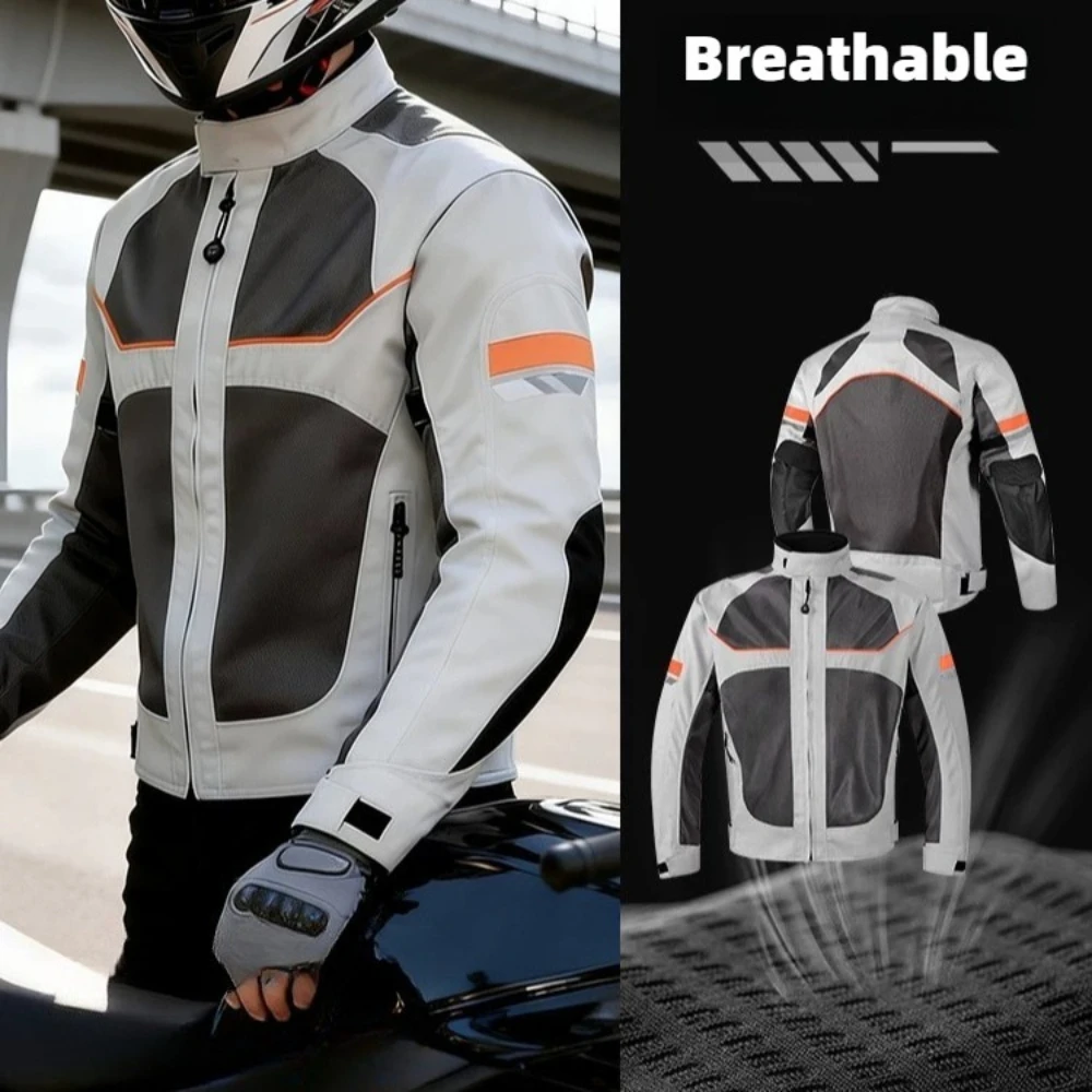 Motorcycle riding suit men's summer mesh breathable protective gear anti fall reflective jacket racing motorcycle suit