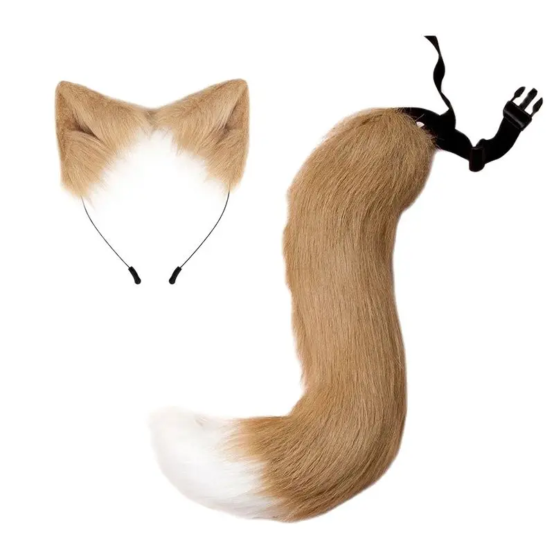 Fluffy Fox Cat Ears Headwear Animal Ears Headband Hair Hoop Tail Set Halloween Party Cosplay Accessories