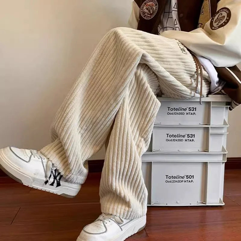 

Large Size Corduroy Straight Leg Long Pants Casual Loose Fit Autumn Winter Faionable Trendy Brand Vintage American Sle