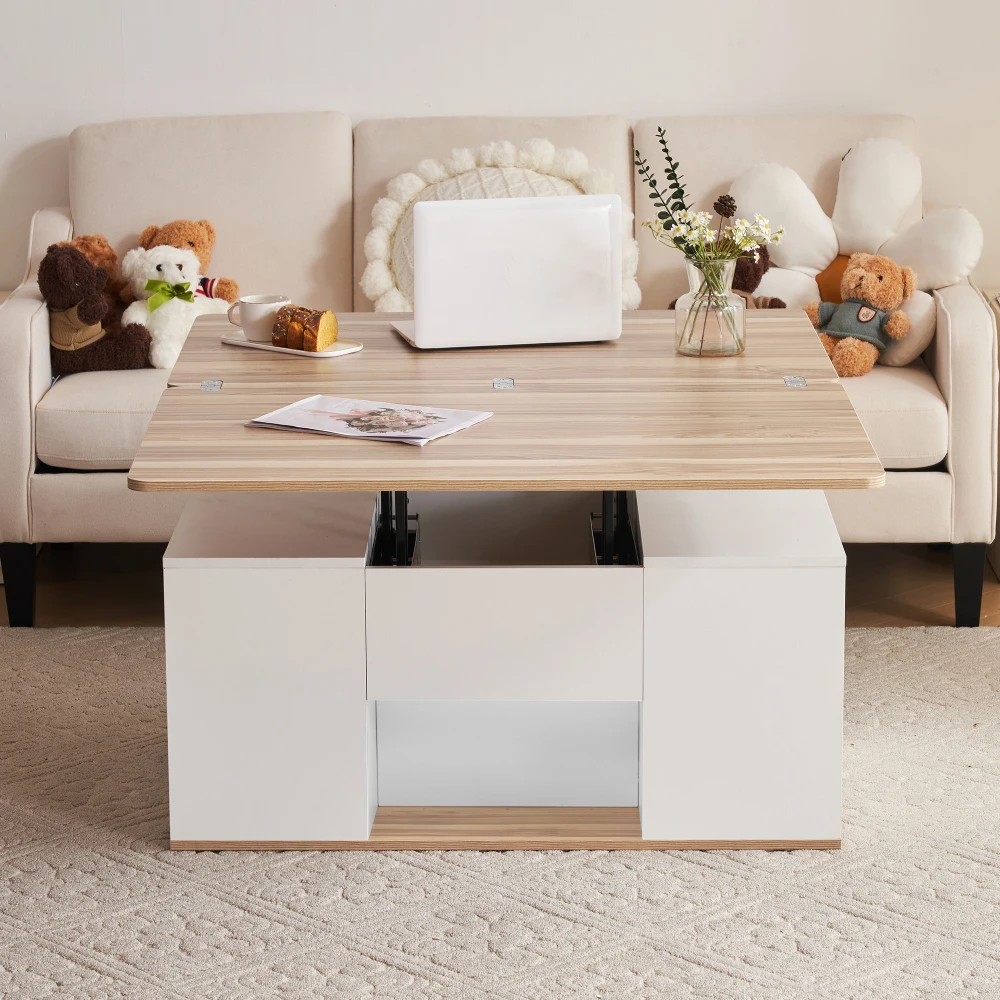 Moderner Couch-Couchtisch mit Dual-Lift-Mechanismus, versteckter Stauraum, Tragfähigkeit bis zu 50 kg, ideal für kleine Räume – Detail 36