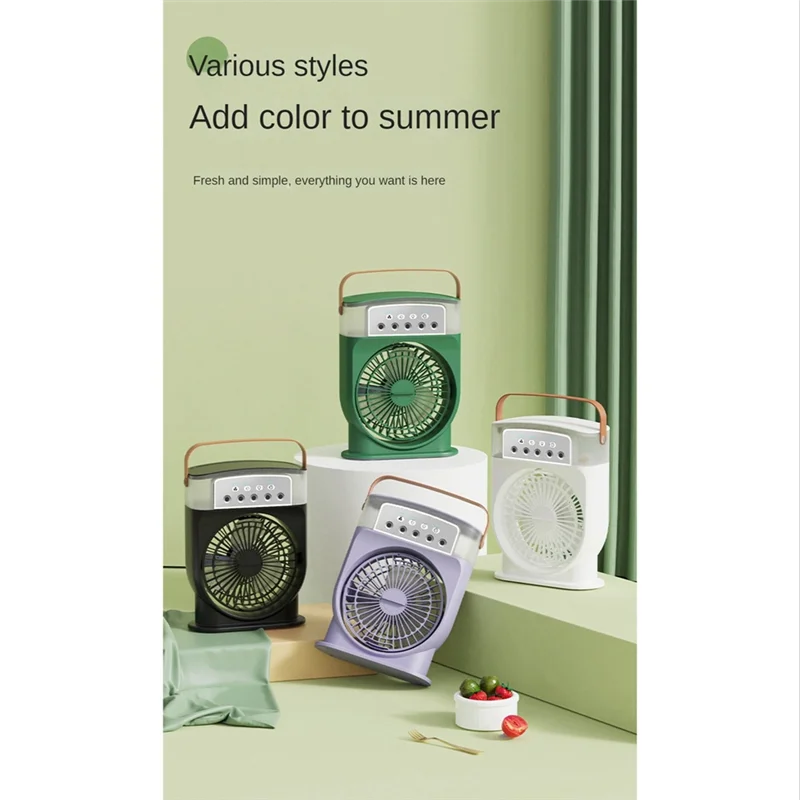 Air Conditioner Fan USB Personal Air Cooler Mini Humidifier Misting Fan with 7 Colors LED Lights Portable Fan-White