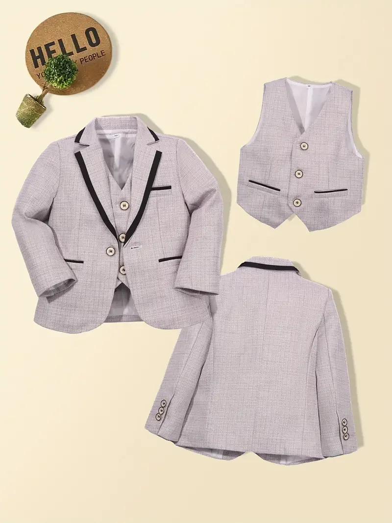 Boys Light Blue 4Pieces/Set Jacket Vest Pants Bowtie Blazer Set Kids Formal Birthday Wedding Suit Children Photography Dress