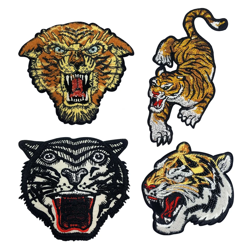 Prepotente paillettes tigre leopardo ricamo animale Patch Badge Samurai Applique T-Shirt giacca accessorio abbigliamento Punk fai da te