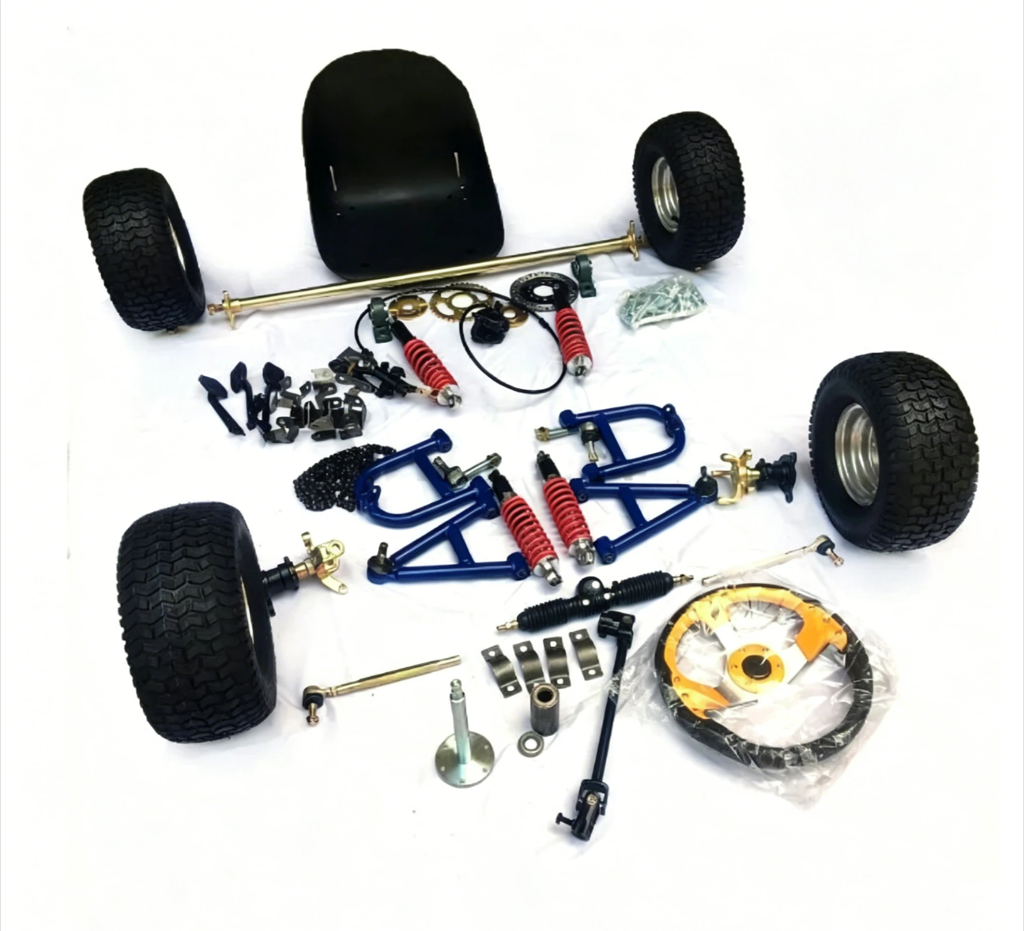 Homemade Four Wheeler Full Accessories Kit Front Rear Suspension 1M Rear Axle Color Steering Wheel