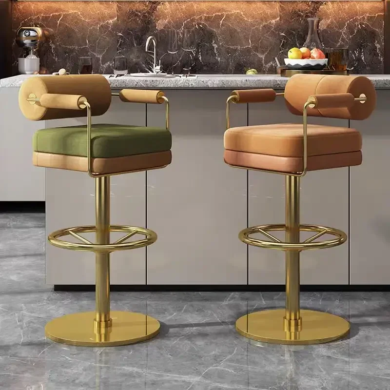 Best modern luxury bar stool, high quality stainless steel velvet upholstered simple wrought iron bar chair, dining chair
