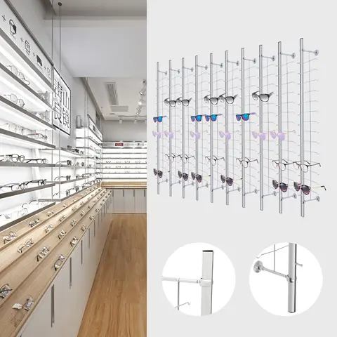 Espositore per occhiali da sole da parete da 10 pezzi 1.22M senza serratura per 14 montature