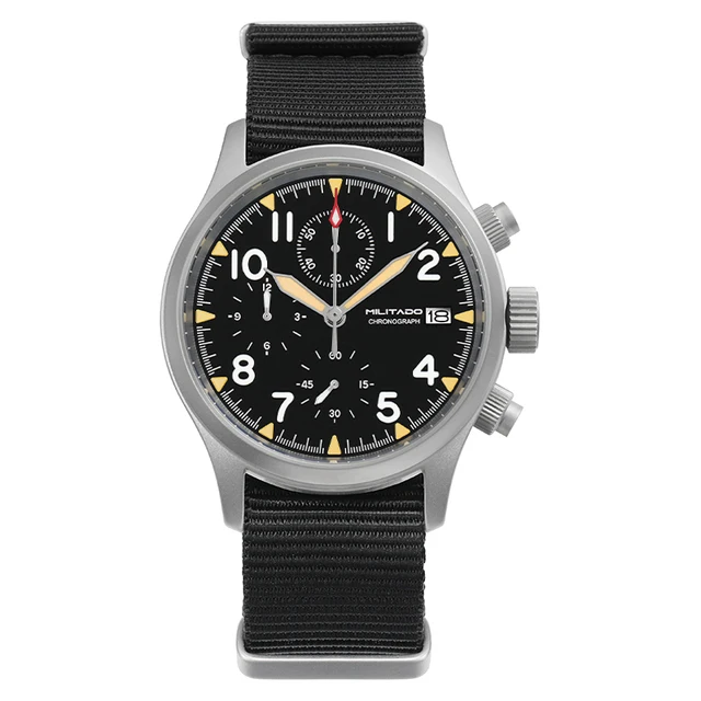 chameri Militado chronograph 39mm uhr BGW-9 leuchtende retro militär 100m wasserdicht vk61 quarz werk stahl vintage männer armbanduhr 7