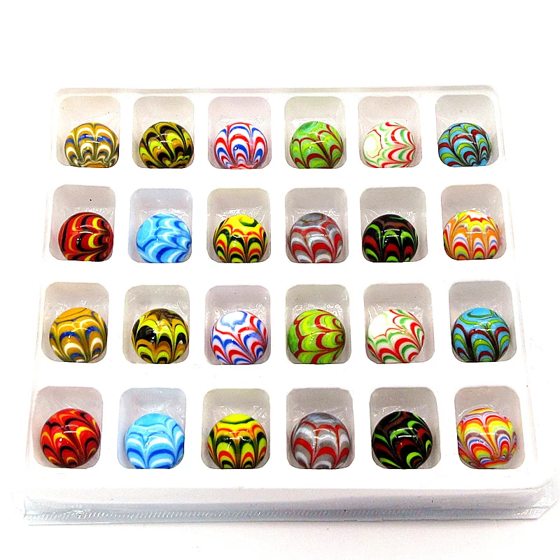 New 24pcs Mixed Handmade Lampwork Glass Marbles Balls Solid Round Feather Design 16mm Children's Play Toy Pellet Home Vase Decor