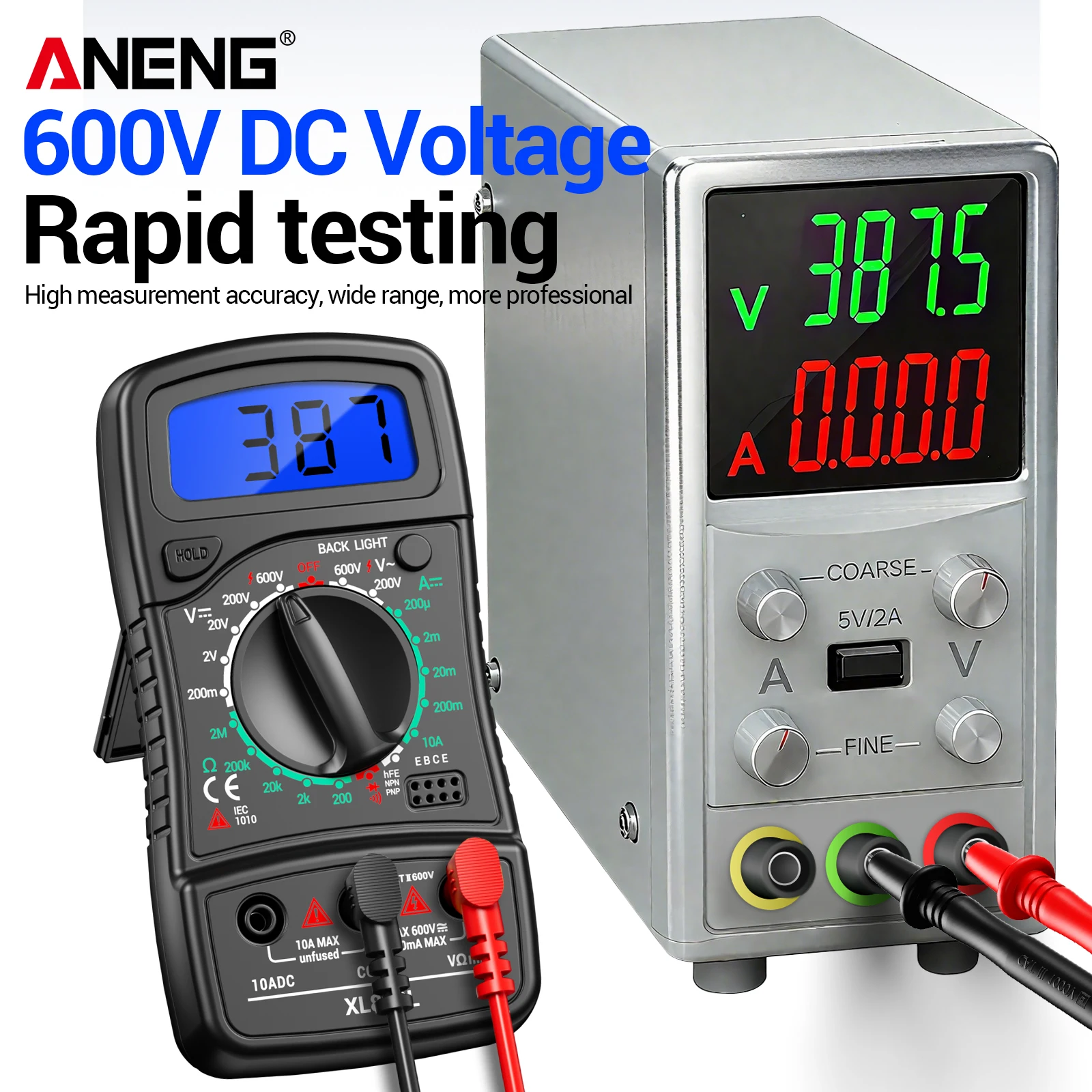 ANENG XL830L LCD Backlight Multimeter 1999 Counts 600V AC/DC Voltage DC 10A Current Resistance Diode HFE Detector with Data Hold gallery 2