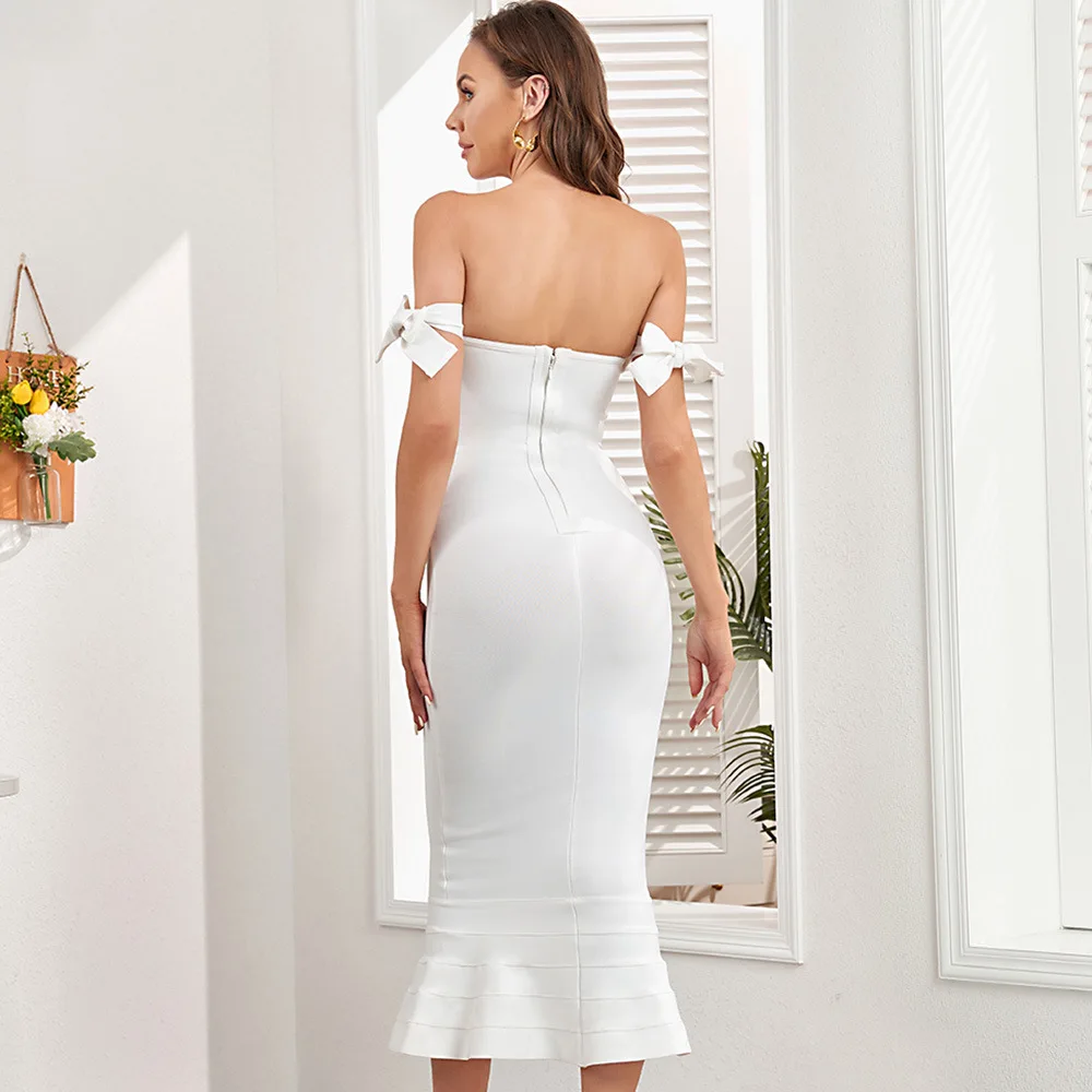 2026 Lunghezza caviglia Spalla Top a tubo Fasciatura sexy Abito a coda di pesce Cinghie strette Abito da sera per banchetti Abbigliamento da donna