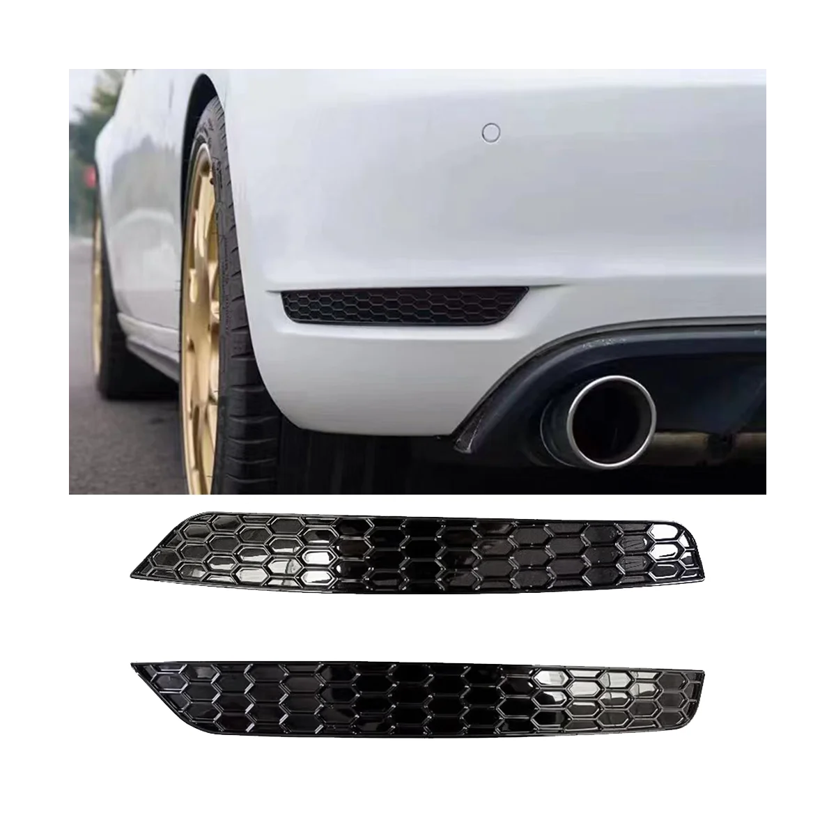 Honeycomb Tail Rear Fog Light Cover, Trim Styling para Golf 6, traseiro Bar Bumper, Refletor Tiras, Adesivo, 1 Par