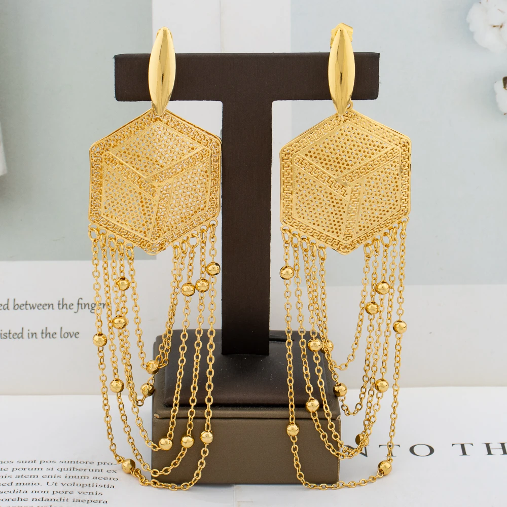 2024 Big Earrings for Women Tassel Fashion 18K Gold Plated Hollow Design Drop Earrings Daily Wear Statement Jewelry Accessory