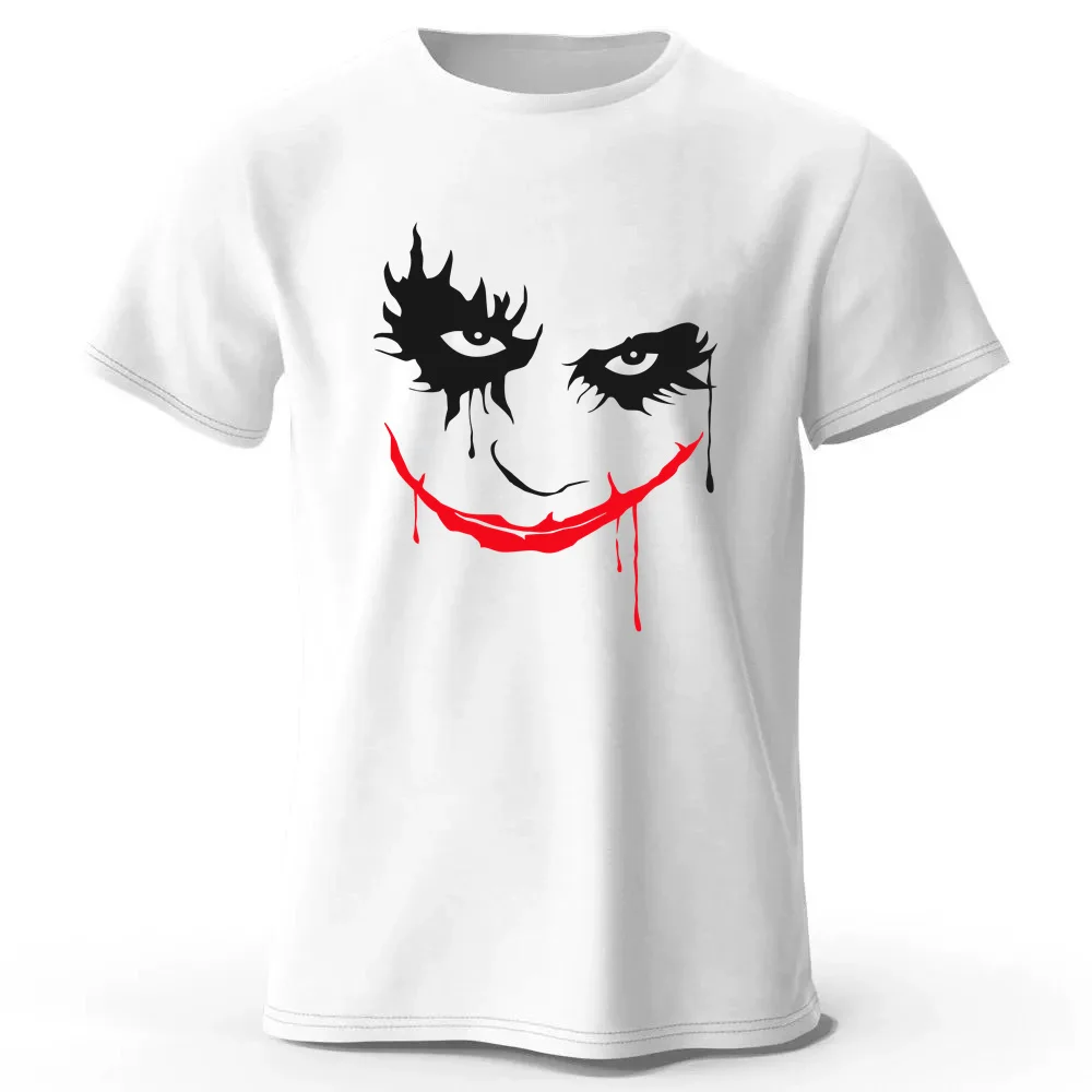 2024 Summer New Joker Smiling Face Printed Cotton T-shirt Fashion Hip Hop Men\'s Personalized Casual Round Neck Top