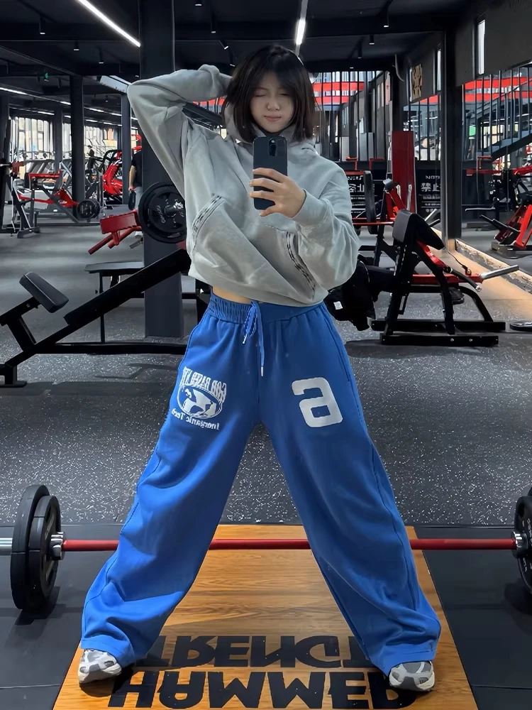 

Kleinrai Curved Blade Sweatpants Men's And Women's American Hiphop Jazz Dance Pants Straight Leg Drapey Sports Street Dance P...