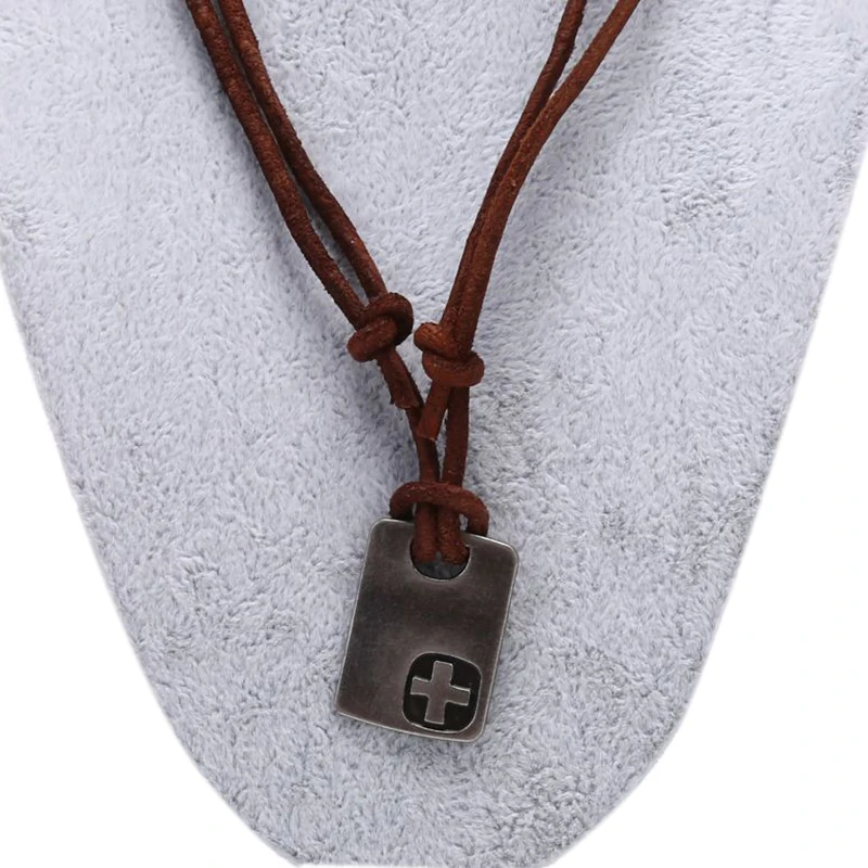 Fashion Men Vintage Faux Leather Pendant Adjustable Chain Necklace Jewelry Gifts