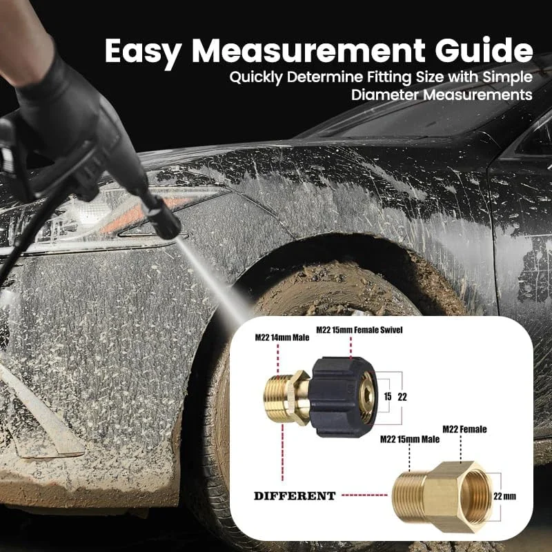 M22 14mm Male Fitting Pressure Washer Adapter M22 15mm Female to Quick Connect to Power Washer Coupler Accessories for Hose/Gun