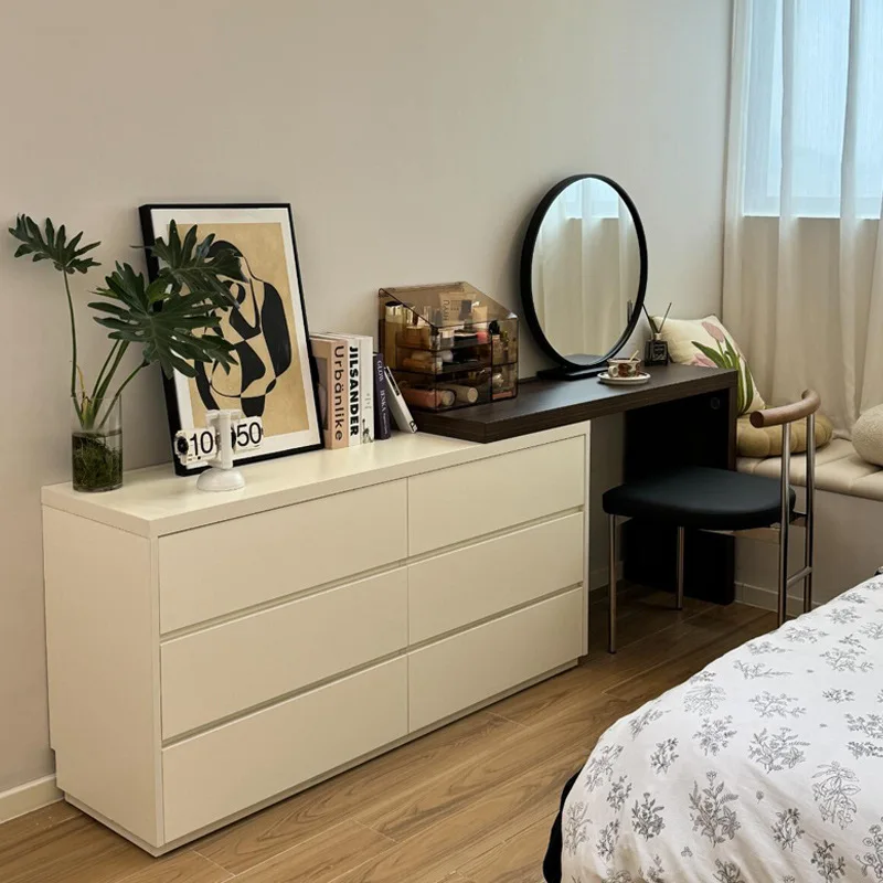 Comò in legno massello, cassettiera, comodino combinato integrato, toletta, camera da letto ad angolo