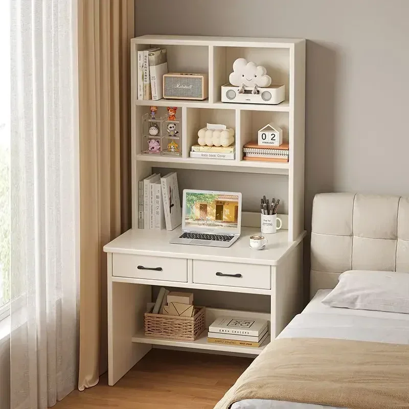 Bibliothèque de bureau en bois massif, table intégrée, petit bureau domestique