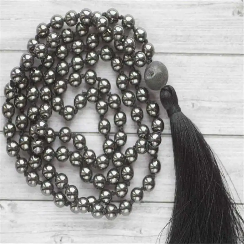 

8mm Hematite 108 Beads Handmade Tassel Prayer Tibetan Mala Sacred wear Spiritual Seekers Trendy Meditation Yoga