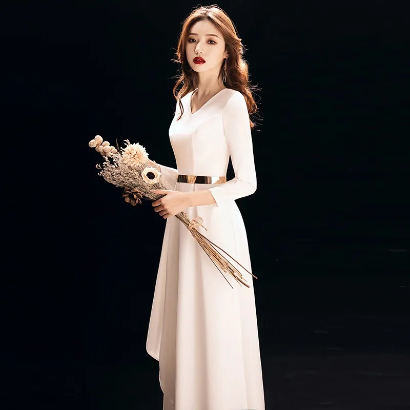 Vestido de noite branco feminino 2025 longo festa banquete reunião anual elegante e fino festa macacão vestido formal feminino elegante