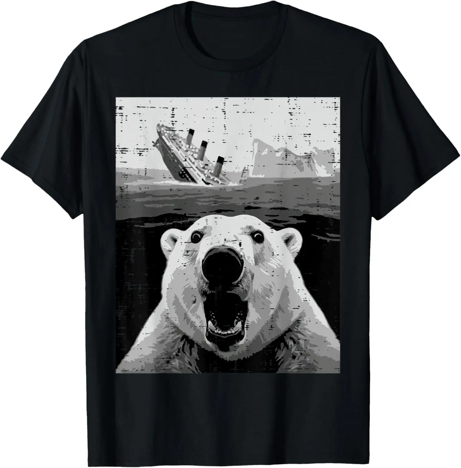 urso-polar-afundando-titanic-meme-camiseta-grafica-engracada-casual-de-manga-curta-para-homens-e-mulheres