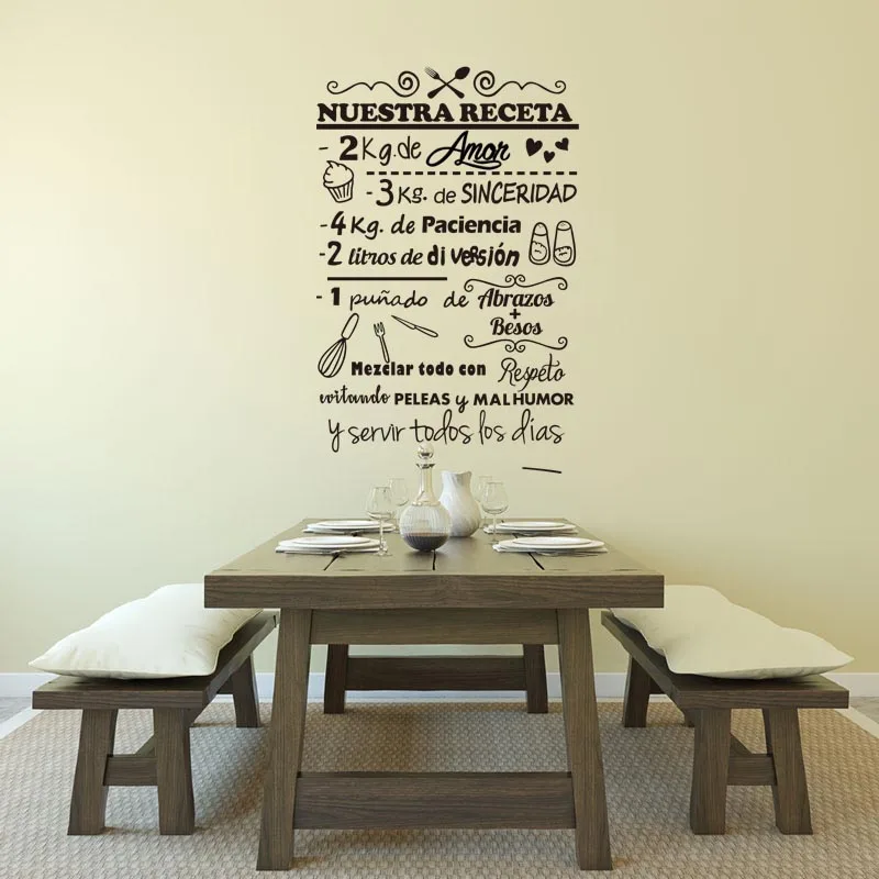 

Nuestra Receta Kitchen Stickers Vinyl Wall Art Decal Living Room Home Decor Poster House Decoration Wallpaper