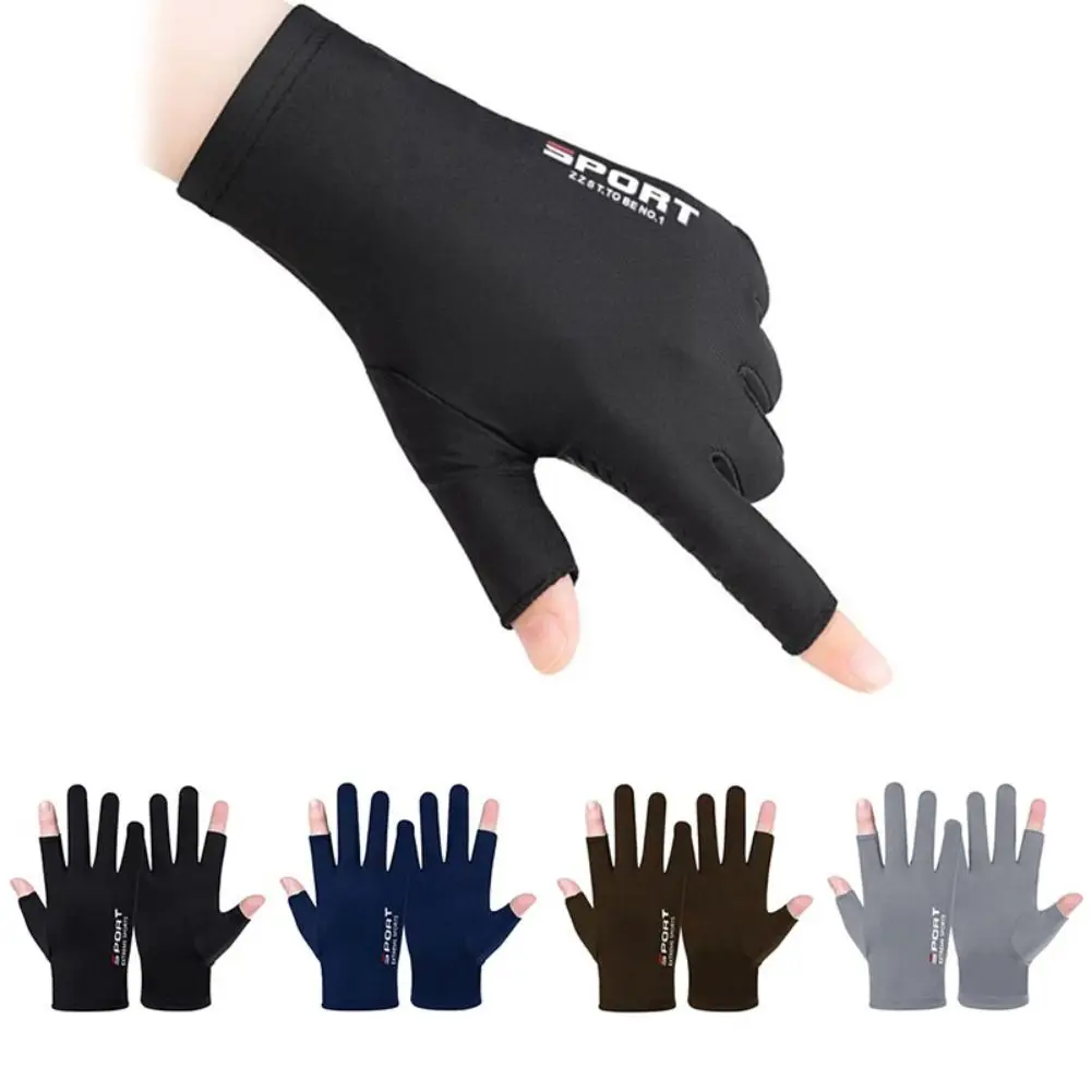 Antiskid Half Finger Ice Silk Gloves Anti-UV High Elastic Sunscreen Gloves Two-Finger Touchscreen Fishing Gloves Outdoor Sports