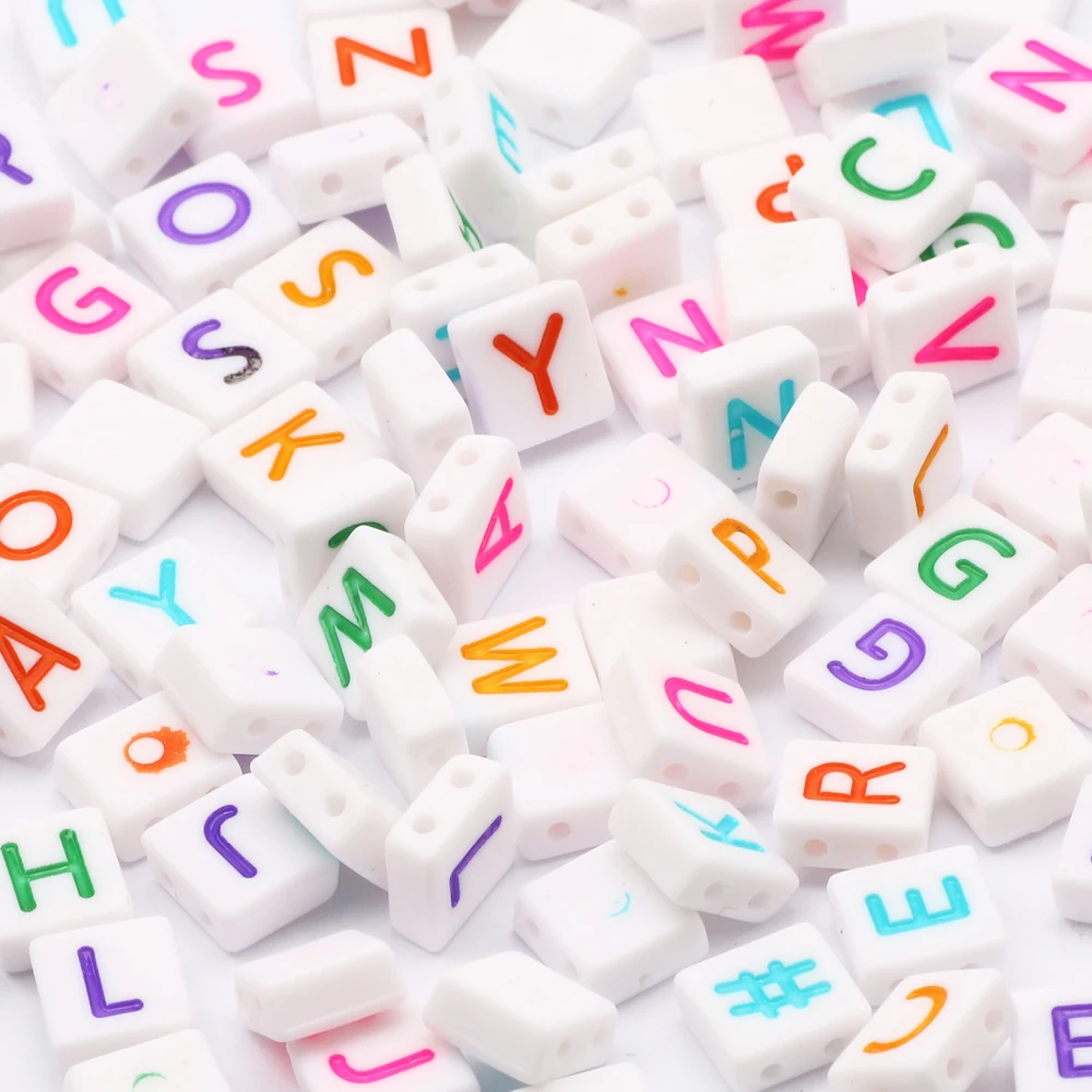 100pcs 8x9mm Double Hole Random Acrylic Letter Beads Square Loose Spacer Flat Beads For Diy Jewelry Making Bracelet Accessories